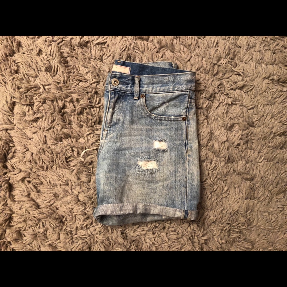 Distressed high waisted denim shorts